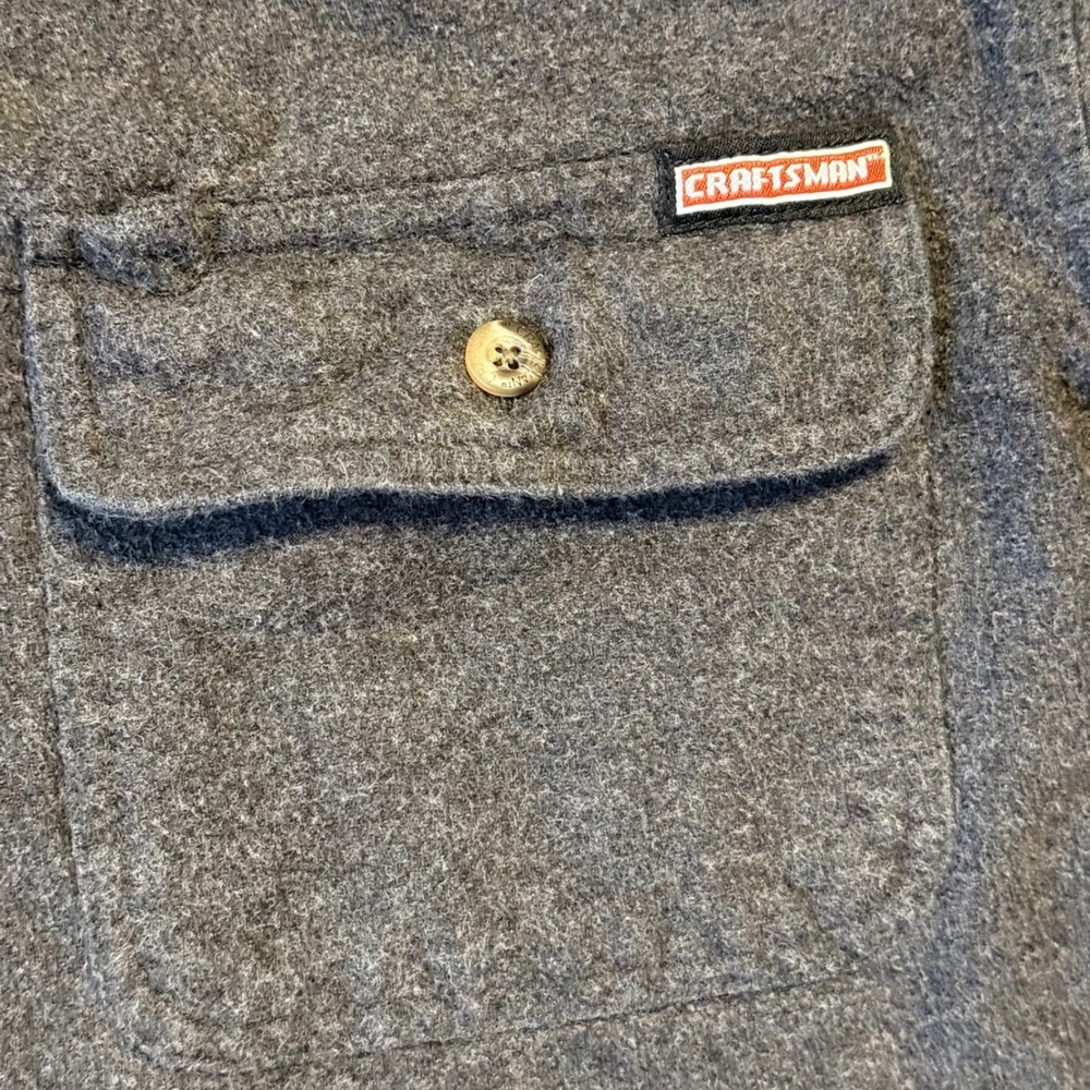Craftsman Heavy Cotton Flannel Work Shirt Medium Gray Button Front Utility M - Picture 4 of 6